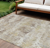 8' X 10' Ivory And Taupe Striped Washable Indoor Outdoor Area Rug