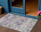 3' X 5' Lavender And Purple Striped Washable Indoor Outdoor Area Rug