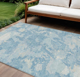 8' X 10' Sky Blue And Denim Blue Abstract Washable Indoor Outdoor Area Rug