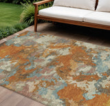 8' X 10' Copper And Orange Abstract Washable Indoor Outdoor Area Rug