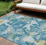 8' X 10' Denim Blue And Olive Green Abstract Washable Indoor Outdoor Area Rug