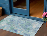 3' X 5' Blue And Teal Blue Abstract Washable Indoor Outdoor Area Rug