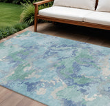 8' X 10' Blue And Teal Blue Abstract Washable Indoor Outdoor Area Rug