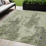 5' X 8' Artichoke Green And Fern Green Abstract Washable Indoor Outdoor Area Rug