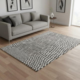 5' X 7' Gray And Beige Geometric Berber Washable Area Rug With UV Protection