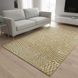 5' X 7' Gold And Beige Geometric Berber Washable Area Rug With UV Protection