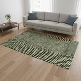 5' X 7' Green And Beige Geometric Berber Washable Area Rug With UV Protection
