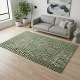 6' X 8' Green And Beige Geometric Berber Washable Area Rug With UV Protection
