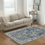 6' X 8' Blue And Beige Tribal Washable Area Rug With UV Protection