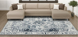 7' X 9' Blue And Beige Tribal Washable Area Rug With UV Protection