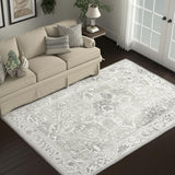 6' X 8' Gray And Beige Tribal Washable Area Rug With UV Protection