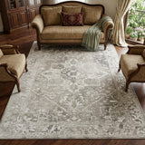 7' X 9' Gray And Beige Tribal Washable Area Rug With UV Protection