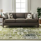 6' X 8' Green And Beige Tribal Washable Area Rug With UV Protection