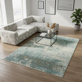 5' X 7' Green White And Gray Abstract Washable Area Rug With UV Protection