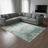 7' X 9' Green White And Gray Abstract Washable Area Rug With UV Protection