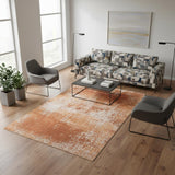 5' X 7' Orange And White Abstract Washable Area Rug With UV Protection