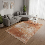 6' X 8' Orange And White Abstract Washable Area Rug With UV Protection