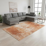 7' X 9' Orange And White Abstract Washable Area Rug With UV Protection