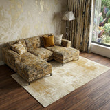 7' X 9' Gold And Beige Abstract Washable Area Rug With UV Protection