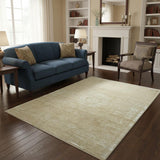 6' X 8' Brown And White Medallion Washable Area Rug With UV Protection