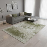 5' X 7' Green Beige And White Abstract Washable Area Rug With UV Protection