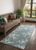 2' X 5' Blue And White Oriental Washable Area Rug With UV Protection