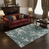 5' X 7' Blue And White Oriental Washable Area Rug With UV Protection