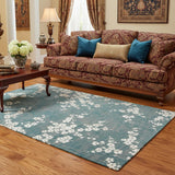 6' X 8' Blue And White Oriental Washable Area Rug With UV Protection