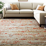 7' X 9' Gray White And Orange Tribal Washable Area Rug With UV Protection