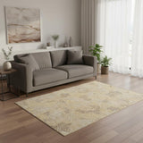 5' X 7' Beige Gold And Brown Geometric Washable Area Rug With UV Protection