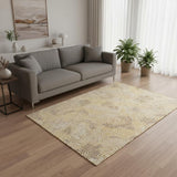 6' X 8' Beige Gold And Brown Geometric Washable Area Rug With UV Protection