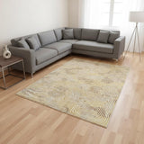 7' X 9' Beige Gold And Brown Geometric Washable Area Rug With UV Protection