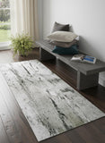 2' X 5' Green And White Abstract Washable Area Rug With UV Protection