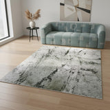 5' X 7' Green And White Abstract Washable Area Rug With UV Protection