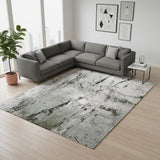 7' X 9' Green And White Abstract Washable Area Rug With UV Protection