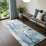2' X 5' White And Blue Abstract Washable Area Rug With UV Protection