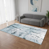 5' X 7' White And Blue Abstract Washable Area Rug With UV Protection