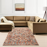 7' X 9' Orange And Red Tribal Washable Area Rug With UV Protection