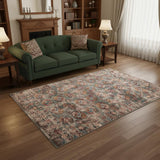 5' X 7' Gray And White Tribal Washable Area Rug With UV Protection