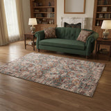 6' X 8' Gray And White Tribal Washable Area Rug With UV Protection