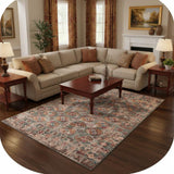7' X 9' Gray And White Tribal Washable Area Rug With UV Protection