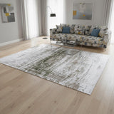 6' X 8' White Gray And Green Abstract Washable Area Rug With UV Protection