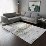 7' X 9' White Gray And Green Abstract Washable Area Rug With UV Protection