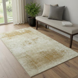 2' X 5' Gold And Beige Abstract Washable Area Rug With UV Protection