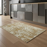 5' Gold And Beige Abstract Washable Round Rug With UV Protection
