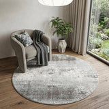 5' Gray White And Brown Abstract Washable Round Rug With UV Protection