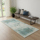 2' X 5' Green White And Gray Abstract Washable Area Rug With UV Protection