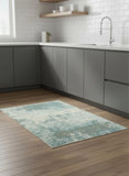 5' Green White And Gray Abstract Washable Round Rug With UV Protection