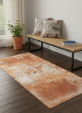 2' X 5' Orange And White Abstract Washable Area Rug With UV Protection
