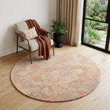 5' Beige Orange And Brown Geometric Washable Round Rug With UV Protection